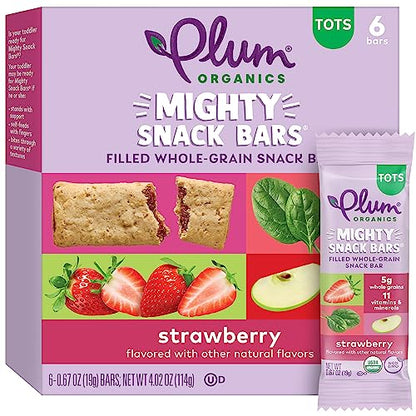 Plum Organics Mighty Snack Bars - Strawberry - 0.67 oz Bars (Pack of 48) - Organic Fruit and Vegetable Toddler Food Snack Bars