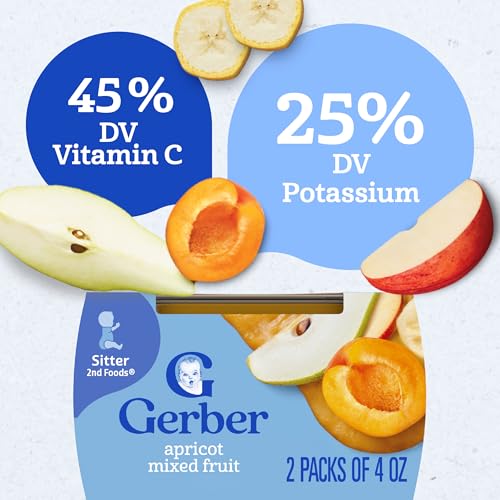 Gerber 2nd Foods Apricot Mixed Fruit Pureed Baby Food, 4 Ounce Tubs, 2 Count (Pack of 8)