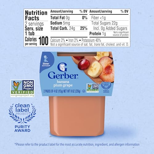 Gerber 2nd Foods Fruits Banana, Plum & Grape Pureed Baby Food, 4 Ounce (Pack of 16)