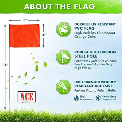 Fluorescent Orange Yard Marking Flags - 4x5x15 Inch Marker Flags - 100 Pack - Markers For Lawn, Irrigation, Landscaping, Survey & Sprinkler Head Marking