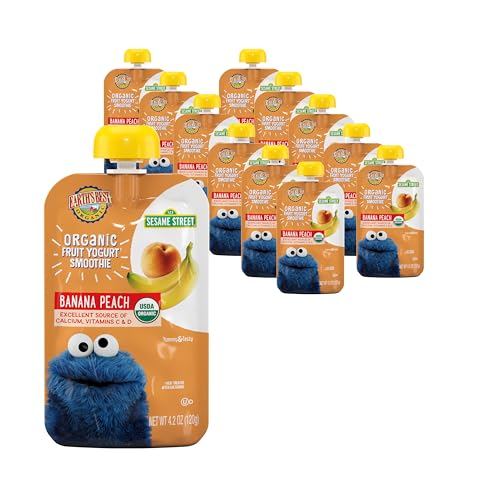 Earth's Best Organic Yogurt Smoothie Pouches, 24+ Months, Fruit Yogurt Smoothie for Toddlers 24 Months and Up, Banana Peach, 4.2 Ounce Resealable Pouch (Pack of 12)
