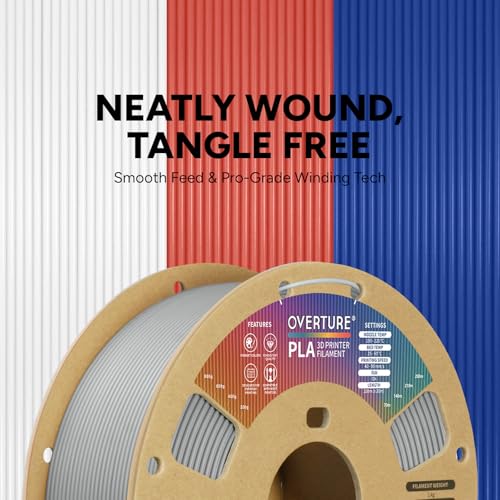 OVERTURE PLA Filament 1.75mm, Neatly Wound 3D Printer Filament 1kg Spool (2.2lbs), Dimensional Accuracy +/- 0.02 mm, Fit Most FDM 3D Printers (Light Gray)