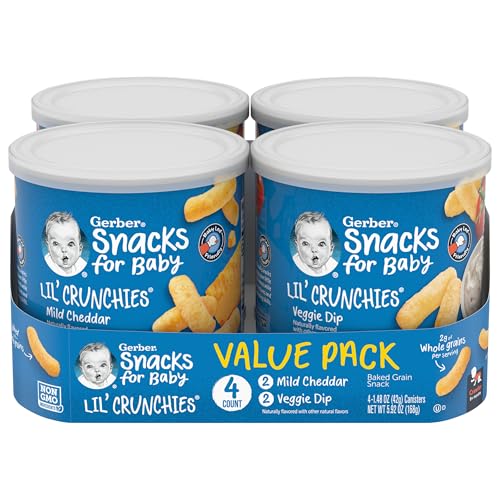 Gerber Stage 3 Baby Food, Mild Cheddar & Veggie Dip Lil Crunchies Variety Pack, 1.48 oz Canister (8 Pack)