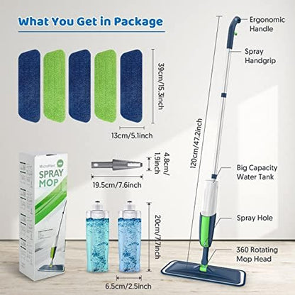 Wet Mops with 5X Washable Pads Spray Mops for Hardwood Floor Cleaning- MEXERRIS Wood Floor Mops Dust Mops with 2X Bottles Commercial Home Use for Hardwood Laminate Vinyl Tiles Wood Floor Cleaning
