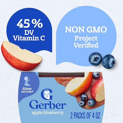 Gerber 2nd Foods Apple Blueberry, 4 Ounce Tubs, 2 Count (Pack of 8)