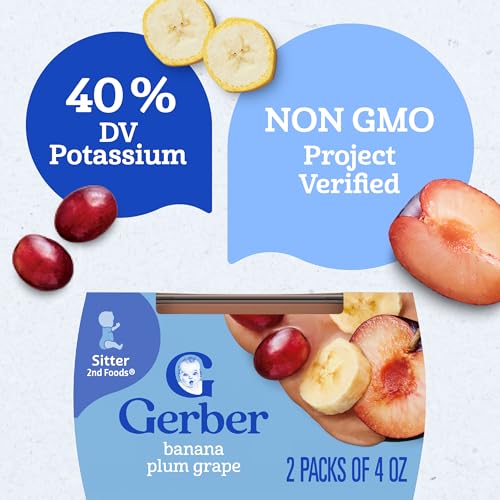 Gerber 2nd Foods Fruits Banana, Plum & Grape Pureed Baby Food, 4 Ounce (Pack of 16)
