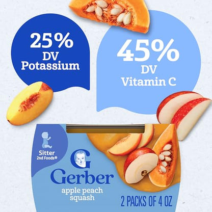 Gerber 2nd Foods Apple Peach Squash, 4 Ounce Tubs, 2 Count (Pack of 8), 4 Ounce (Pack of 16)