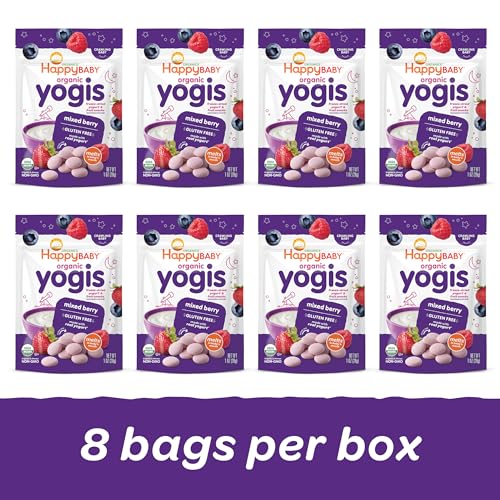 Happy Tot Organics Yogis Freeze-Dried Yogurt & Fruit Snacks, Mixed Berry, 1 Ounce (Pack of 8) packaging may vary