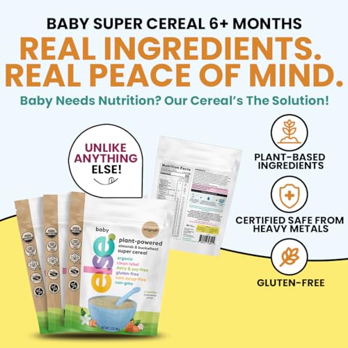Else Nutrition Baby Cereal Stage 1 for 6 months+, Plant Protein, Organic, Whole foods, Vitamins and Minerals (Original, 6 Pack)