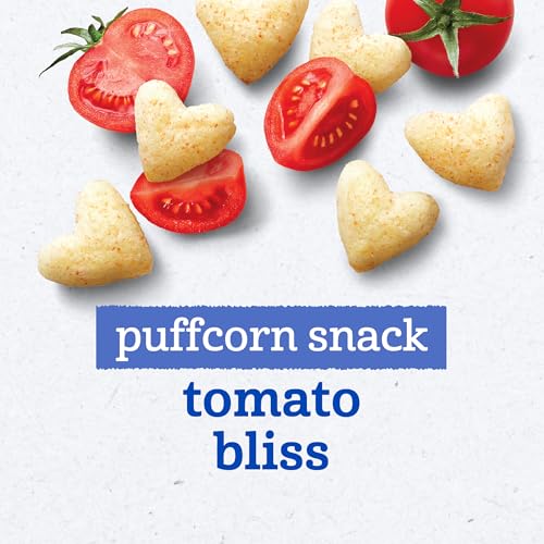 Gerber Toddler Snacks, Snacks for Kids, Kernel Free, Heart Shaped Puffcorn Snack, Tomato Bliss Flavor, Zinc and Iron Helps Support Immune System, 7-Pack