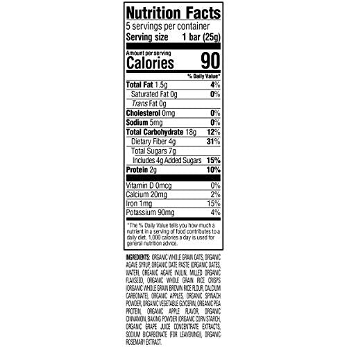 Happy Tot Organics Fiber & Protein Soft-Baked Oat Bars Toddler Snack Apple & Spinach, 0.88 Ounce Bars, 5 Count Box (Pack of 6)