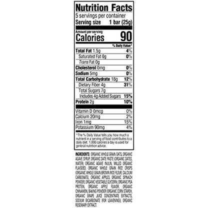 Happy Tot Organics Fiber & Protein Soft-Baked Oat Bars Toddler Snack Apple & Spinach, 0.88 Ounce Bars, 5 Count Box (Pack of 6)