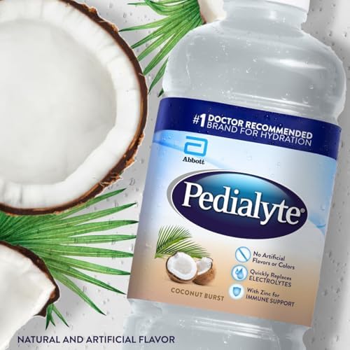 Pedialyte Electrolyte Drink, Hydration Drinks for Kids & Adults, Coconut Burst, 1 Liter, Pack of 4