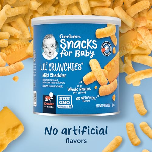 Gerber Stage 3 Baby Food, Mild Cheddar & Veggie Dip Lil Crunchies Variety Pack, 1.48 oz Canister (8 Pack)