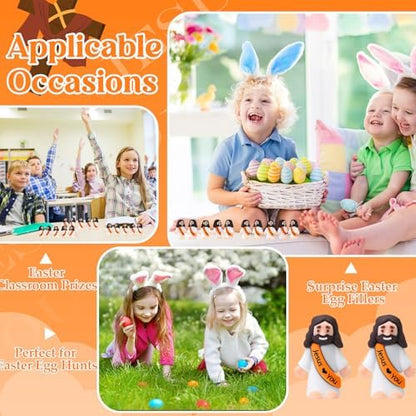 Bememo 100 Pcs Little Jesus Figures Jesus Loves You Original Design Rubber Pocket Toys Little Figures to Hide and Seek Sunday School Religious Party Share Gifts(Orange)