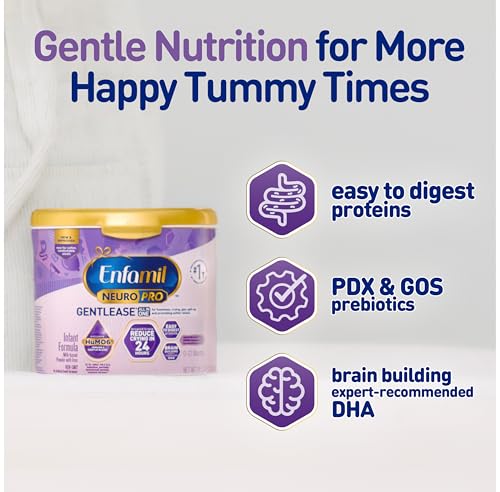 Enfamil NeuroPro Gentlease Baby Formula, Brain Building DHA, HuMO6 Immune Blend, Designed to Reduce Fussiness, Crying, Gas & Spit-up in 24 Hrs, Baby Milk, 19.5 Oz, Pack of 4