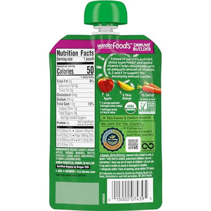 Gerber Organic Baby Food Pouches, 2nd Foods for Sitter, WonderFoods, Carrot Apple Mango, 3.5 Ounce (Pack of 12)