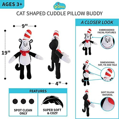 Dr Seuss Cat in The Hat Kids Bedding Super Soft Plush Cuddle Pillow Buddy, One Size, By Franco