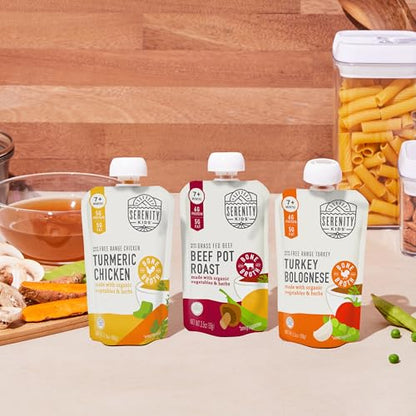 Serenity Kids 7+ Months Bone Broth Puree Made with Organic Veggies - BPA-Free Organic Baby Food Pouches with Veggies & Ethically Raised Meat - Clean Label Project Certified - 3.5 Oz, 6 Pack