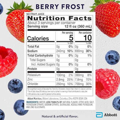 Pedialyte Electrolyte Water with Zero Sugar | Hydration with Key Electrolytes | Great Hydration Low in Calories | Berry Frost, 1 Liter, Pack of 4