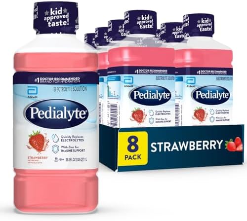 Pedialyte Electrolyte Drink, Hydration Drinks for Kids & Adults, Strawberry, Liter, Pack of 8