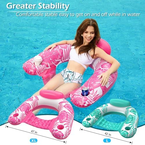 Jasonwell Inflatable Pool Float Chair - 2Pack Floating Pool Chair Lounge Floats for Swimming Pool Water Chair Pool Lounger with Cup Holder Pool Toy Party Floaties for Adults (GR-L)