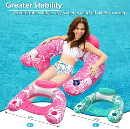 Jasonwell Inflatable Pool Float Chair - 2Pack Floating Pool Chair Lounge Floats for Swimming Pool Water Chair Pool Lounger with Cup Holder Pool Toy Party Floaties for Adults (GR-L)