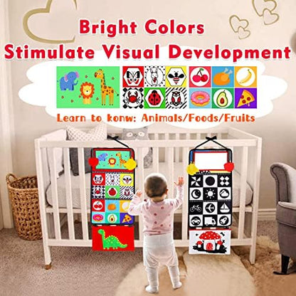 Tummy Time Baby Mirror Infant Toys Newborn 0 3 Months Brain Development with Crinkle Cloth Book Teether Black and White High Contrast Baby Toys 2 4 5 0-6 Month Boys Girls Sensory Activity Shower Gifts