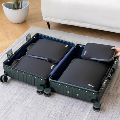 BAGAIL 4 Set/6 Set/8 Set Compression Packing Cubes Travel Accessories Expandable Packing Organizers (Cloth Pattern, 4-Black)