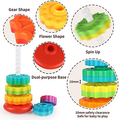 Baby Spinning Stacking Toys for Toddlers 1-3, Rainbow Ring Stacker Montessori Toys for Babies 6-12 Months, 1 2 3 One Year Old Girl Boy Christmas Birthday Gifts, Autism Sensory Learning Toy