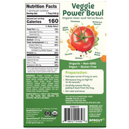 Sprout Organic Baby Food, Toddler Meals, Mediterranean Veggie Power Bowl with Beans & Quinoa, 5 Oz Bowl (8 Count)