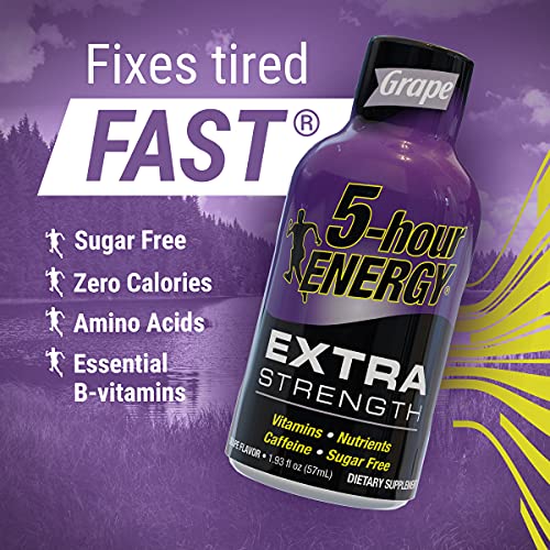 5-hour ENERGY Extra Strength Energy Shot, Grape Flavor, 30 Count, 1.93 oz., Zero Calories & Sugar-Free 230 mg Caffeinated Energy Shot, Amino Acids & B Vitamins, Dietary Supplements