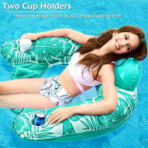 Jasonwell Inflatable Pool Float Chair - 2Pack Floating Pool Chair Lounge Floats for Swimming Pool Water Chair Pool Lounger with Cup Holder Pool Toy Party Floaties for Adults (GR-L)