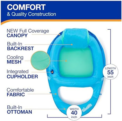 SwimWays Spring Float Premium Recliner with Canopy Pool Lounger, Inflatable Pool Floats Adult with Fast Inflation for Ages 15 & Up, Sky Blue