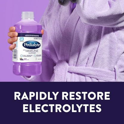 Pedialyte with Immune Support Electrolyte Solution, Hydration Drink with Zinc, Selenium, and Magnesium, Grape, 1 Liter, Pack of 4