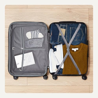 Amazon Basics 21" Hardside Carry-On Luggage, Hardshell Suitcase With Wheels, Expandable For Up to 25% More Space, With Scratch-Resistant Surface, Four Multi-directional Wheels, Black