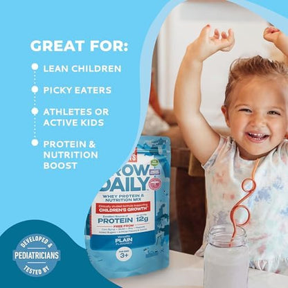 Healthy Heights Grow Daily Kids Protein Drink Mix (Plain) - High Protein Shake for Kids 3+