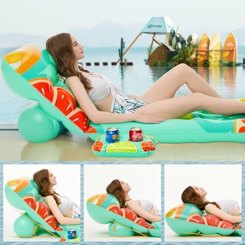 Jasonwell Inflatable Pool Float Adult - Pool Floaties Lounger Floats Floating Chair Raft with Adjustable Backrest Cup Holders Water Floaty Lake Lounge Tanning Floats Beach Party Toys for Adults Fruit