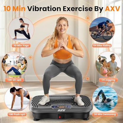 AXV Vibration Plate Fitness Platform Exercise Machine Vibrating Lymphatic Drainage Shaking Full Body Shaker Workout Vibrate Stand Shake Board Sport Gym for Weight Loss Fat Burner for Women Men