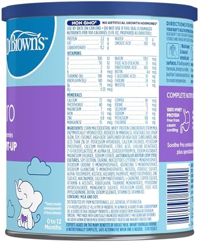 Good Start | Dr. Brown's Soothe Pro, Baby Formula Powder, for Sensitive Tummies, Gas, Fussiness and Spit-Up, Infant Formula with Probiotics, DHA, Non-GMO, 12 Ounces
