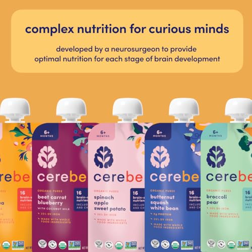 Cerebelly Baby Food Pouches – Organic Veggie Purees for Toddlers | No Added Sugar, Fiber, Non-GMO | Blended Toddler Pouches | 4 Ounce BPA-Free Pouch | Carrot Chickpea | 12 Count