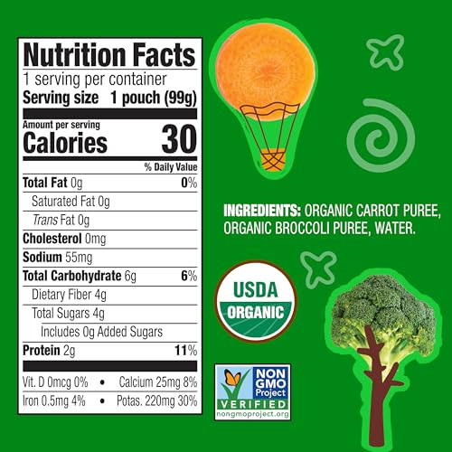 Earth's Best Organic Baby Food Pouches, 6+ Months, Vegetable Puree for Babies 6 Months and Up, Organic Carrots and Broccoli, 3.5 Ounce Resealable Pouch (Pack of 12)