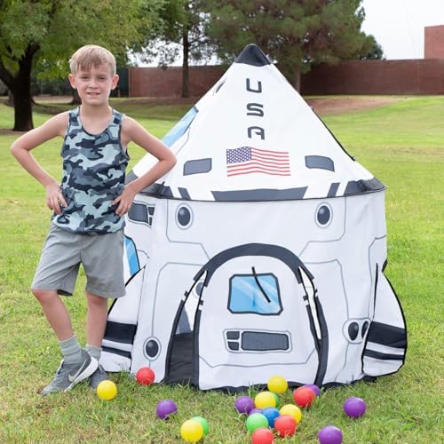 JOYIN Rocket Ship Play Tent Pop up Play Tent Kids Indoor Outdoor Spaceship Playhouse Tent Set