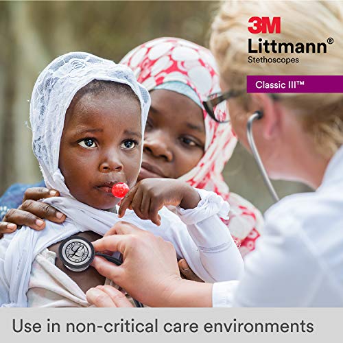 3M Littmann Classic III Monitoring Stethoscope, 5872, More Than 2X as Loud, Weighs Less, Stainless Steel Smoke-Finish Chestpiece, 27" Turquoise Tube, Pink Stem, and Smoke Headset