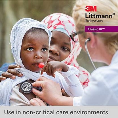 3M Littmann Classic III Monitoring Stethoscope, 5872, More Than 2X as Loud, Weighs Less, Stainless Steel Smoke-Finish Chestpiece, 27" Turquoise Tube, Pink Stem, and Smoke Headset