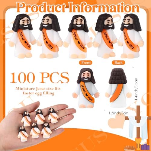 Bememo 100 Pcs Little Jesus Figures Jesus Loves You Original Design Rubber Pocket Toys Little Figures to Hide and Seek Sunday School Religious Party Share Gifts(Orange)