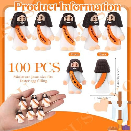 Bememo 100 Pcs Little Jesus Figures Jesus Loves You Original Design Rubber Pocket Toys Little Figures to Hide and Seek Sunday School Religious Party Share Gifts(Orange)