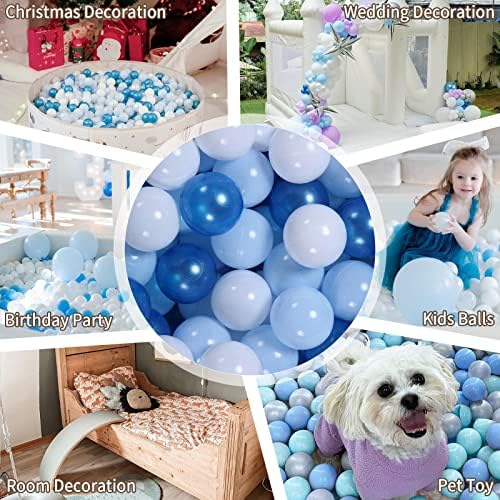 GOGOSO Ball Pit Balls for Toddler, Baby Plastic Playballs Kids Soft Pastel Pelotas Non-Toxic BPA-Free Pearl Blue+Light Blue+White 100 Balls