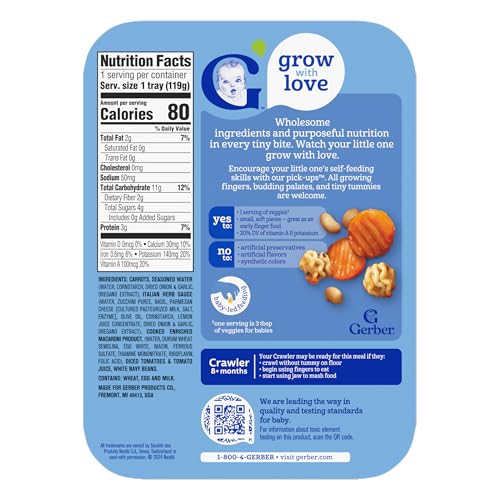 Gerber Baby Food, Stage 3 Food for Babies, Toddlers, Baby Led Feeding, Finger Foods for Babies, Italian Herb Pasta, 6 Pack