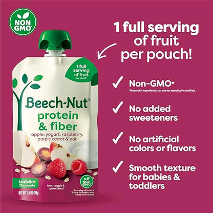 Beech-Nut Baby & Toddler Food Pouches Variety Pack, Protein & Fiber/Iron & Zinc/Prebiotic Fiber Fruit & Veggie Purees, 3.5 oz (18 Pack)